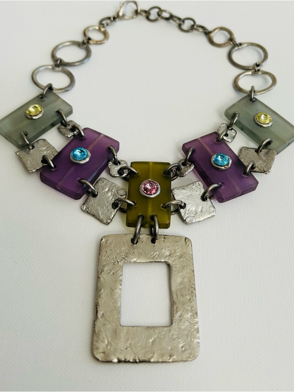 Designer Signed J. Jansen Modernist Artisan Multicolor Geometric Necklace